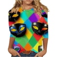 thumbnail image 2 of RKSTN Mardi Gras 3/4 Length Sleeve Womens Tops Oversized Crewneck Carnival Graphic Printed Three Quarter Sleeve T Shirt Women Casual Round Neck Funny Tuesday Carnival Party Loose Short Sleeve Shirt, 2 of 6