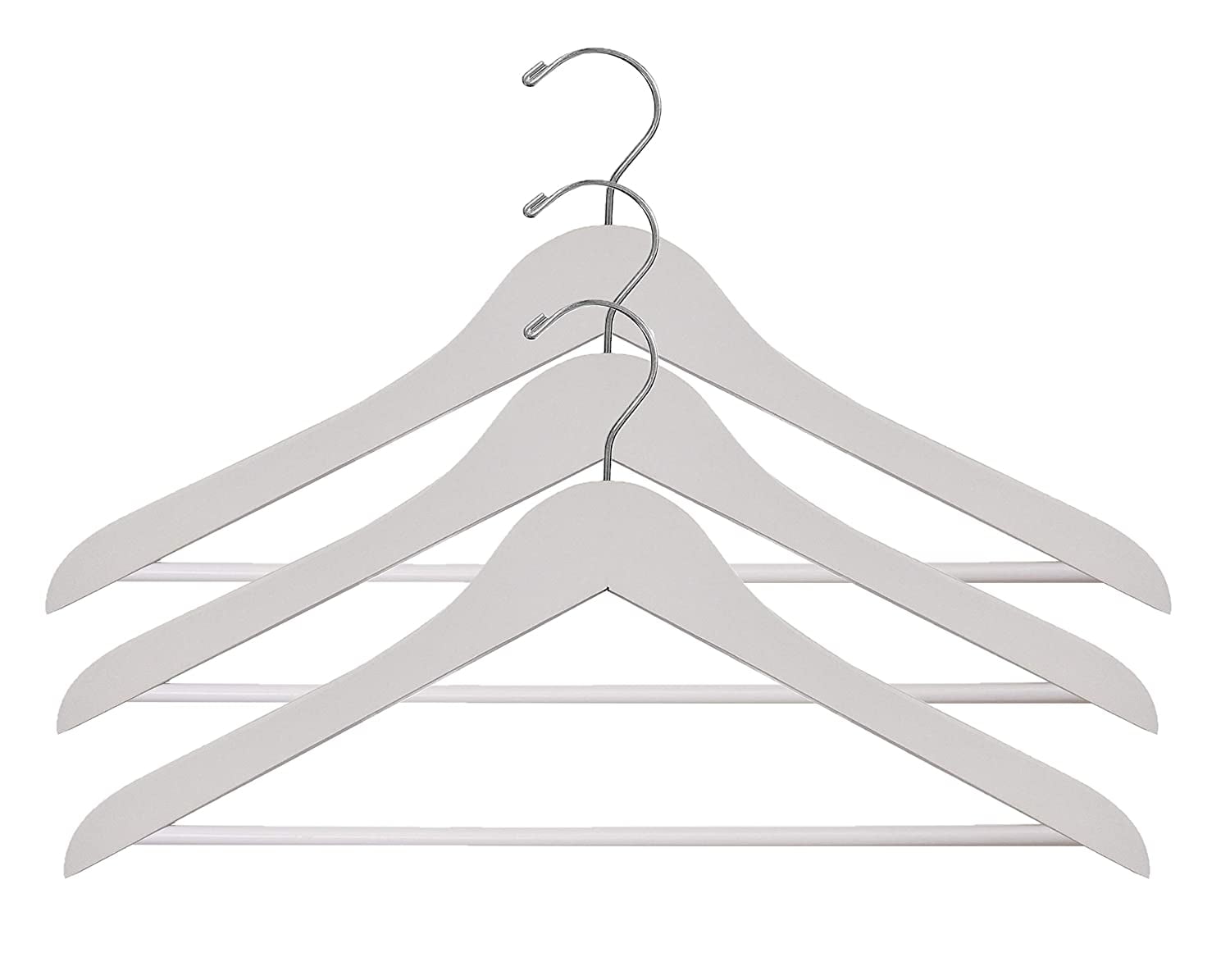 NAHANCO #8017W 17" White Gloss Flat Wooden Suit Hangers with Stationary Pant Bar (Pack of 100)