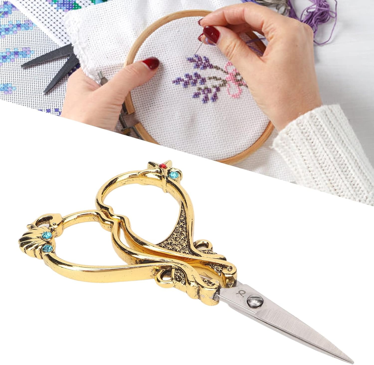 ABCISI Craft 4.9in Embroidery Scissors, Rustproof Stainless Steel Sewing Scissors, Vintage European Embroidery Scissors Sharp Blade, Lightweight Portable, Ideal for DIY Handicraft and Sewing