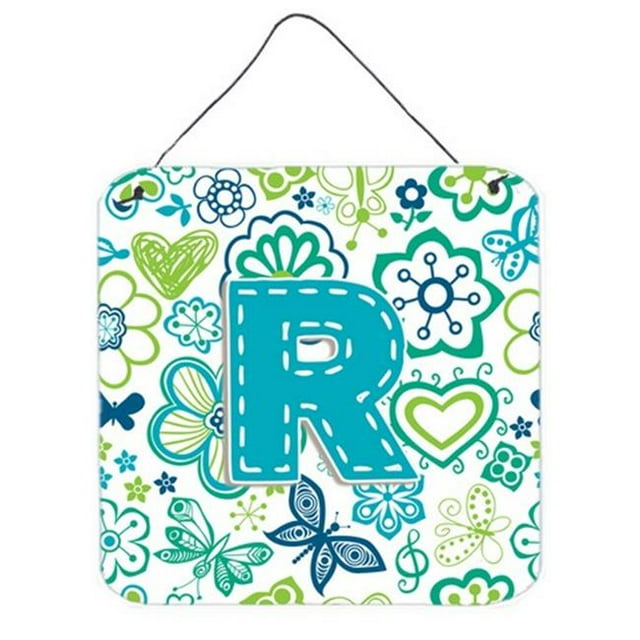 Carolines Treasures CJ2006-RDS66 Letter R Flowers And Butterflies Teal Blue Wall and Door Hanging Prints