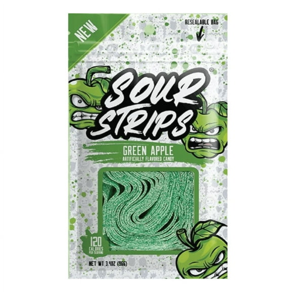 Sour Strips New Green Apple Flavor Sour Candy | 3.4oz | 3 Bags