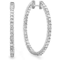 4 Carat (ctw) 14K White Gold Round Natural Diamond Ladies In and Out Hoop Earrings For Women Fine Jewelry