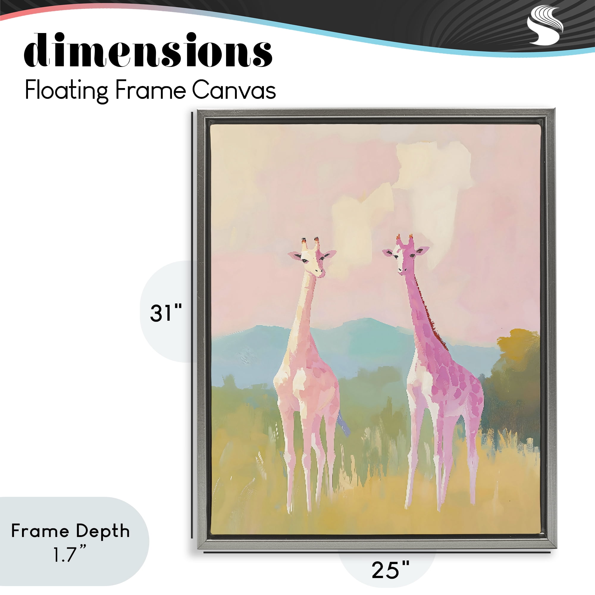 Stupell Industries Pink Giraffes on Savanna Gray Framed Floater Canvas Wall Art, design by The Prints Vibe