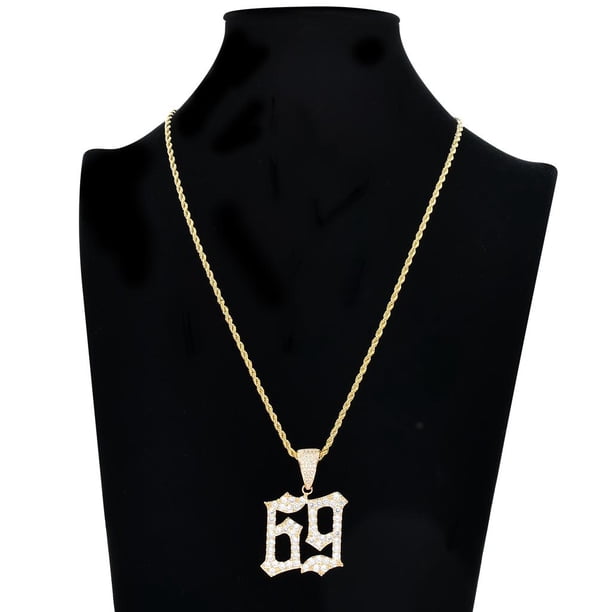 Collar con colgante Stud 69 , accesorio de joyería, cadena de cuerda cubana de rapero, collar de con cadena dorado Yinane Collar colgante de hip hop