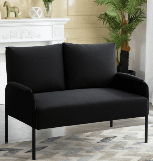 BSHTI Velvet Upholstery Loveseat Couch,2 Seating,Metal Frame,High-density Fam Seat Loveseat,Well in Apartments or Rooms with Limited Space(Black)