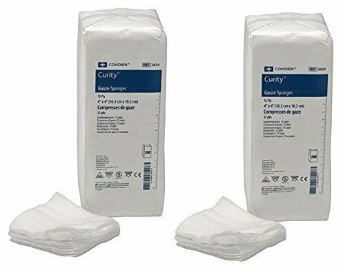 Covidien 2634 Curity Gauze Sponge, Non-Sterile, 4' x 4', 12-Ply Pack of 200 2