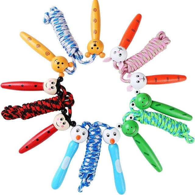 Kids Jump Rope for Girls Boys, Skipping Jumping Rope for Kids Youth Beginners, Jumpropes Bulk Set Toys, Wooden Handle, Cotton Ropes, Cute Animals Jumprope ,5 PC