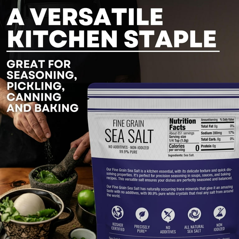 Sea Salt Superstore Fine Grain Sea Salt Table Salt Replacement Fine Sea Salt For Baking Pure Non-Iodized Baja Salt Mineral Rich Cooking Salt Fine Salt 30 Oz Bag