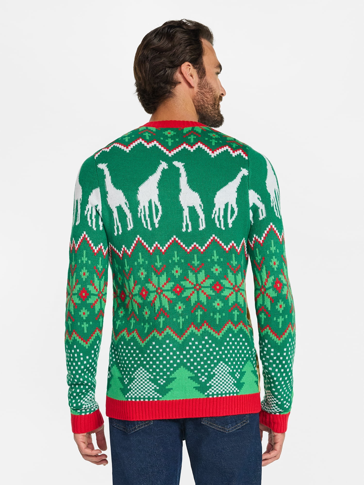 Jolly Sweaters Men's and Big Men's Two Giraffes Holiday Ugly Christmas Sweater, Sizes S- 3XL