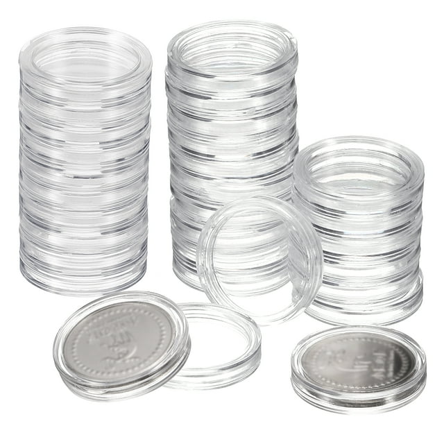Uxcell 30pcs Soportes de Monedas Redondos Acrílicos Transparentes Cubiertas de Cápsulas de Plástico Contenedor de Colección de Monedas 20mm