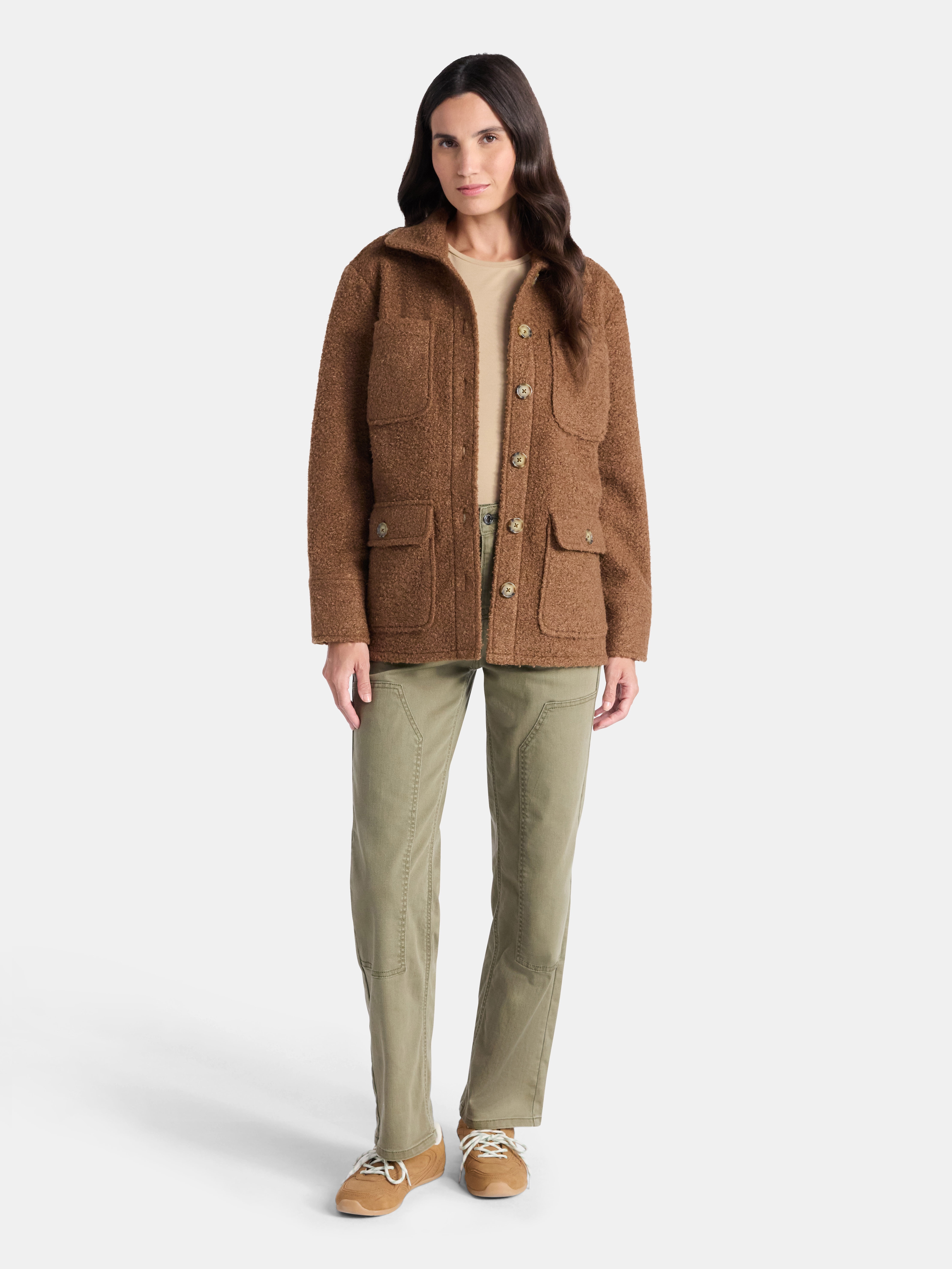 Time and Tru Women's Boucle Utility Shacket, Midweight, Sizes XS-XXXL