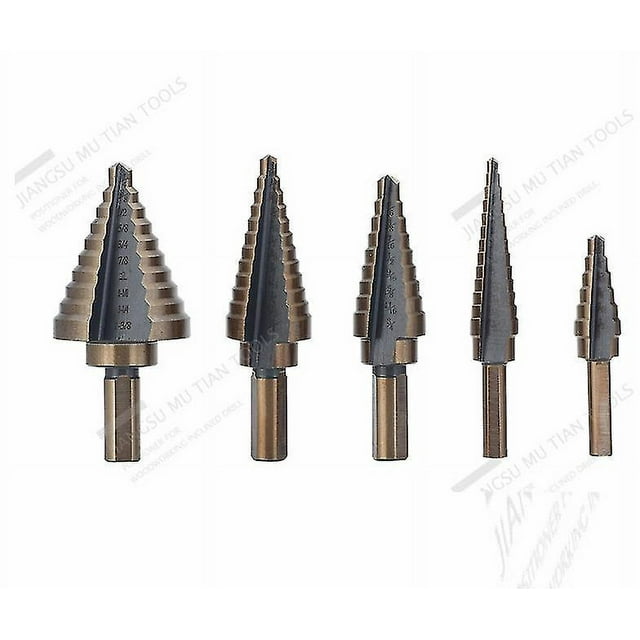 5pcs Step Drill Bit Set Automatic Center Punch- Unibit, Titanium Coated High Speed Steel, Short Length Drill Bits With Aluminum Case