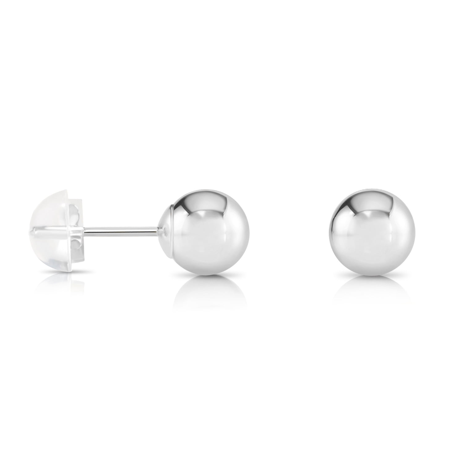 Tilo Jewelry 14K White Gold Polished Ball Stud Post Earrings with Comfortable Silicone-backs | 3mm | Classic Everyday Earrings | Women, Men & Unisex