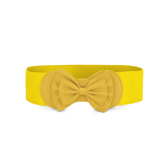 Cinturón elástico con botón a presión y adorno de lazo para mujer Inspire Chic, amarillo, talla única