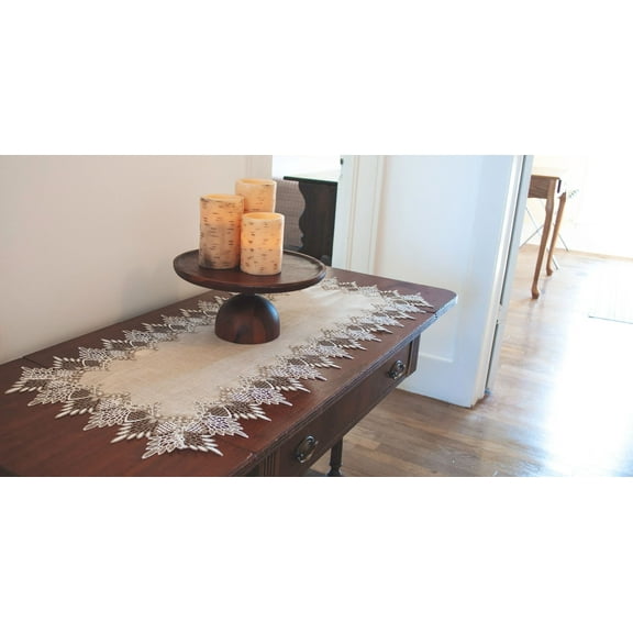 Linens Art and Things Neutral Earth Tone Beige Lace Table Runner (16" x 36")