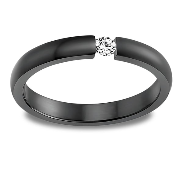 Wedding Band Ring for Women or Men Black Stainless Steel Crystal Ginger Lyne Collection