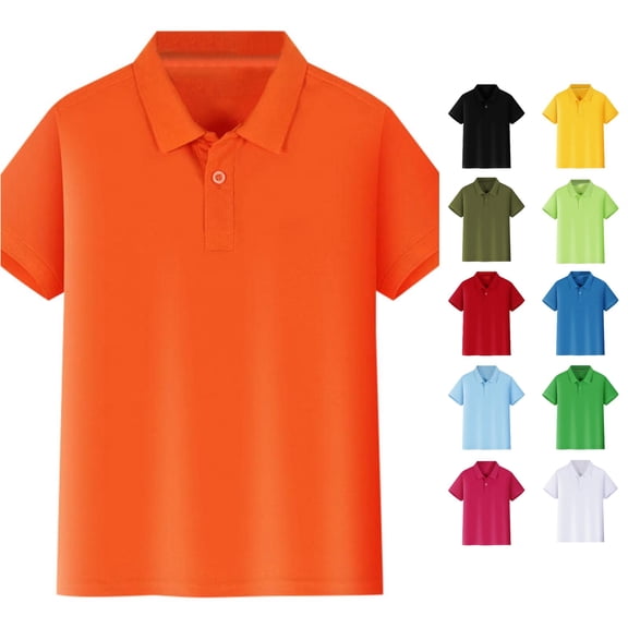 YMNXA Toddler Little Boys Girls Polo Shirt Solid Color Collared Short Sleeve Button Lightweight Summer School Top For Casual Daily Wear,Orange,5-6 Years