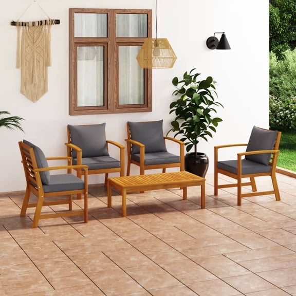 vidaXL 5 Piece Garden Lounge Set with Cushion Solid Acacia Wood