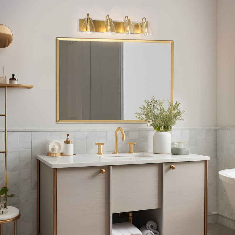 LNC 4-Light Gold Cylinder Clear Glass Shade Modern Bathroom Vanity Lighting Fixutre