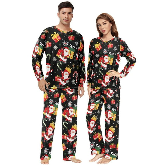 Matching Pajamas for Couples Santa Claus Snowflakes His and Hers Pajamas Sets Soft Long Sleeve Sleepwea