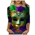 thumbnail image 2 of Jsaierl Mardi Gras Shirts for Women Carnival Outfit Mask Graphic Tee Plus Size Tunic 3/4 Sleeve Parade Blouse Gifts, 2 of 5