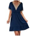 thumbnail image 2 of Jusqu'à 65 % de Réduction! Robes d'Été Mode pour Femmes 2024 Grande Taille Printemps et Col en V Coton et Lin Décontracté Dentelle Manches Courtes, 2 of 7