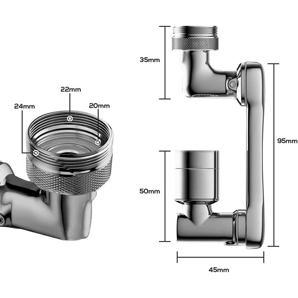 Fixation de robinet aérateur , régulateur de jet de robinet rotatif à  1080°, régulateur de jet