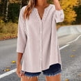 thumbnail image 3 of Craaazy Women's Casual Loose Striped V-Neck 3/4 Sleeve Button Down Blouse with Rolled Cuffs, Lightweight Breathable Tunic Top for Daily Wear Gifts, 3 of 7
