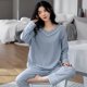 thumbnail image 1 of Conjunto de Pijama de 100 KG para mujer, ropa de dormir de dos piezas, pantalón de manga larga, traje de algodón para otoño e invierno, 5XL, 1 of 4