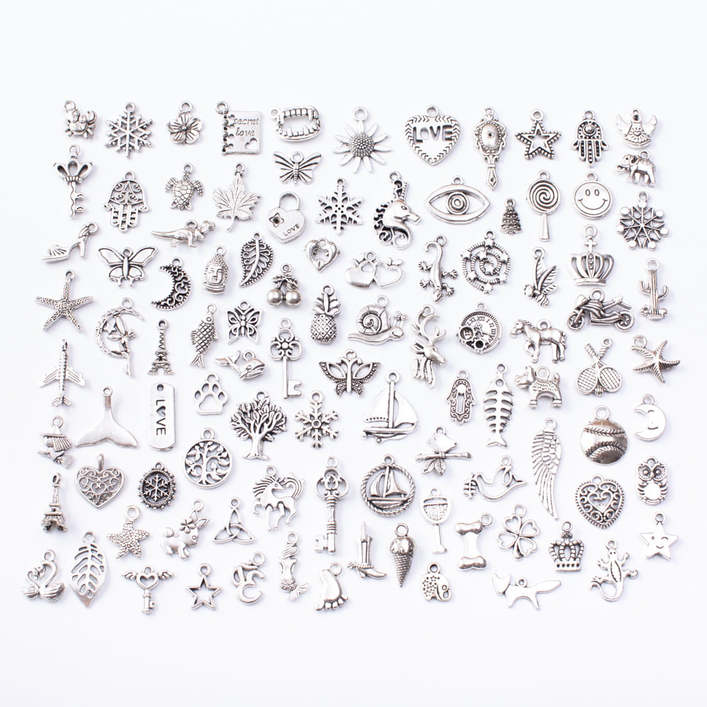 31/100pcs Mixed Tibetan Silver Charms Pendants Alloy DIY Jewelry Bracelet Making 