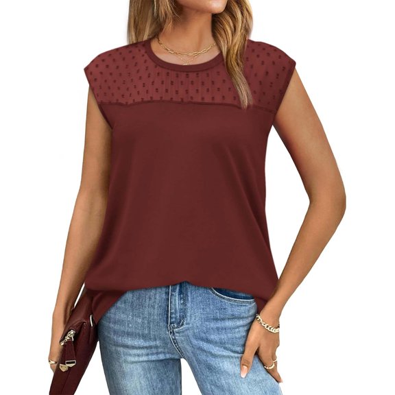 Wycnly Summer Saving Tank Top for Women Tank Top for Women Mesh Patchwork Lightweight Boho Loose Blouses Casual Solid Sleeveless T Shirt Girls Sleeveless Shirt