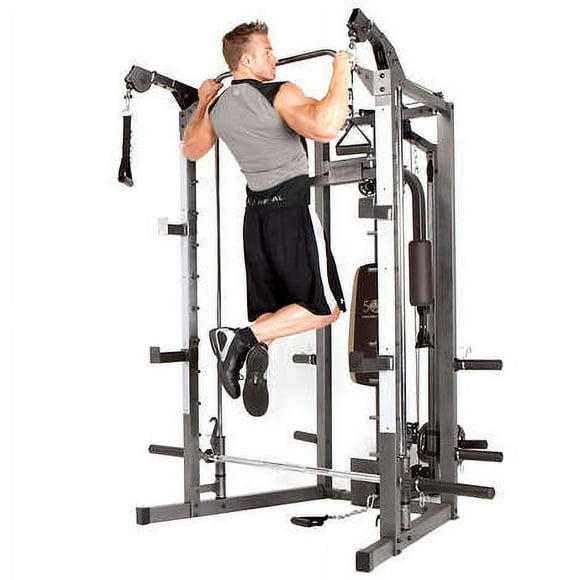 Smith Cage Machine with Workout Bench and Weight Bar