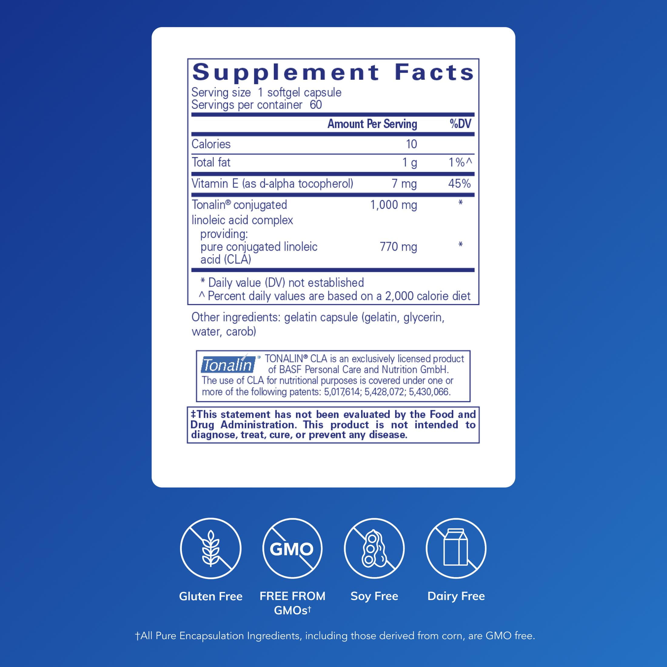 Pure Encapsulations CLA (Conjugated Linoleic Acid) 1,000 mg | Promotes Healthy Body Composition with Exercise* | 60 Softgel Capsules