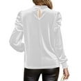 thumbnail image 4 of XPMWRP Womens Mock Neck Puff Long Sleeve Velvet Pullover Tops Fall Solid Trendy Dressy Casual Elegant Shirts Blouse White XXL, 4 of 8