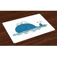 thumbnail image 1 of Ambesonne Whale Place Mats Set of 4, Sea Mammal with Seagull, Standard Size, Blue and White, 1 of 4