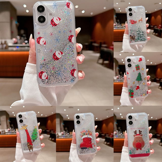 onlyliua Ofertas Del Día Liquidación Prime Canadá Funda Navideña para Teléfono con 16 Bonitos Diseños Ondulados y Lizados, Funda Transparent Condoseño Muñeco de Papá Noel para Niñas, Niños y Mujeres,