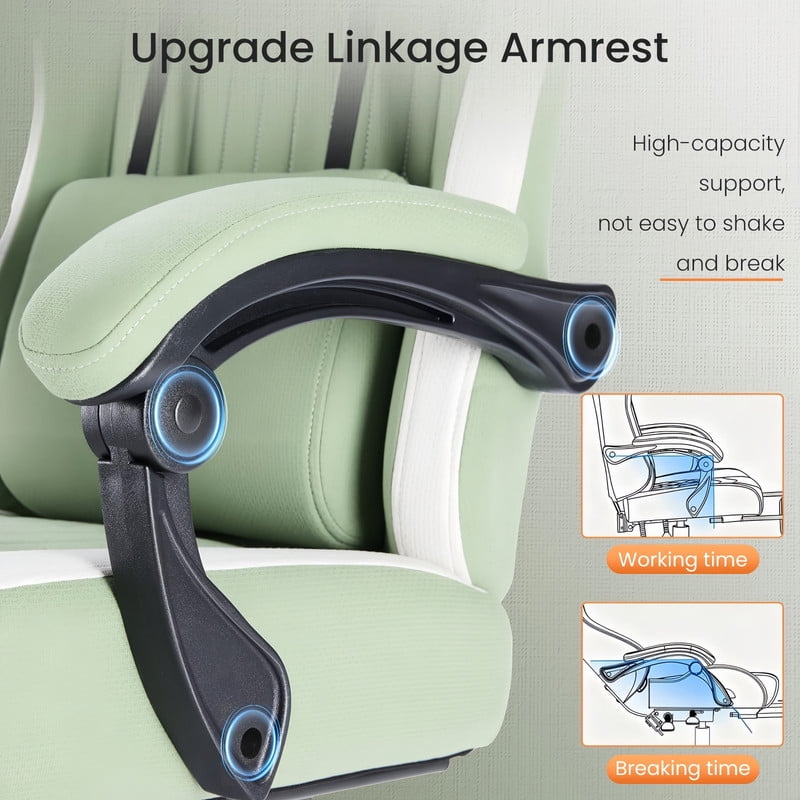 Kelno Ergonomic Gaming Chair with Footrest Lumbar Support Adjustable High Back Swivel Office Chair, Green