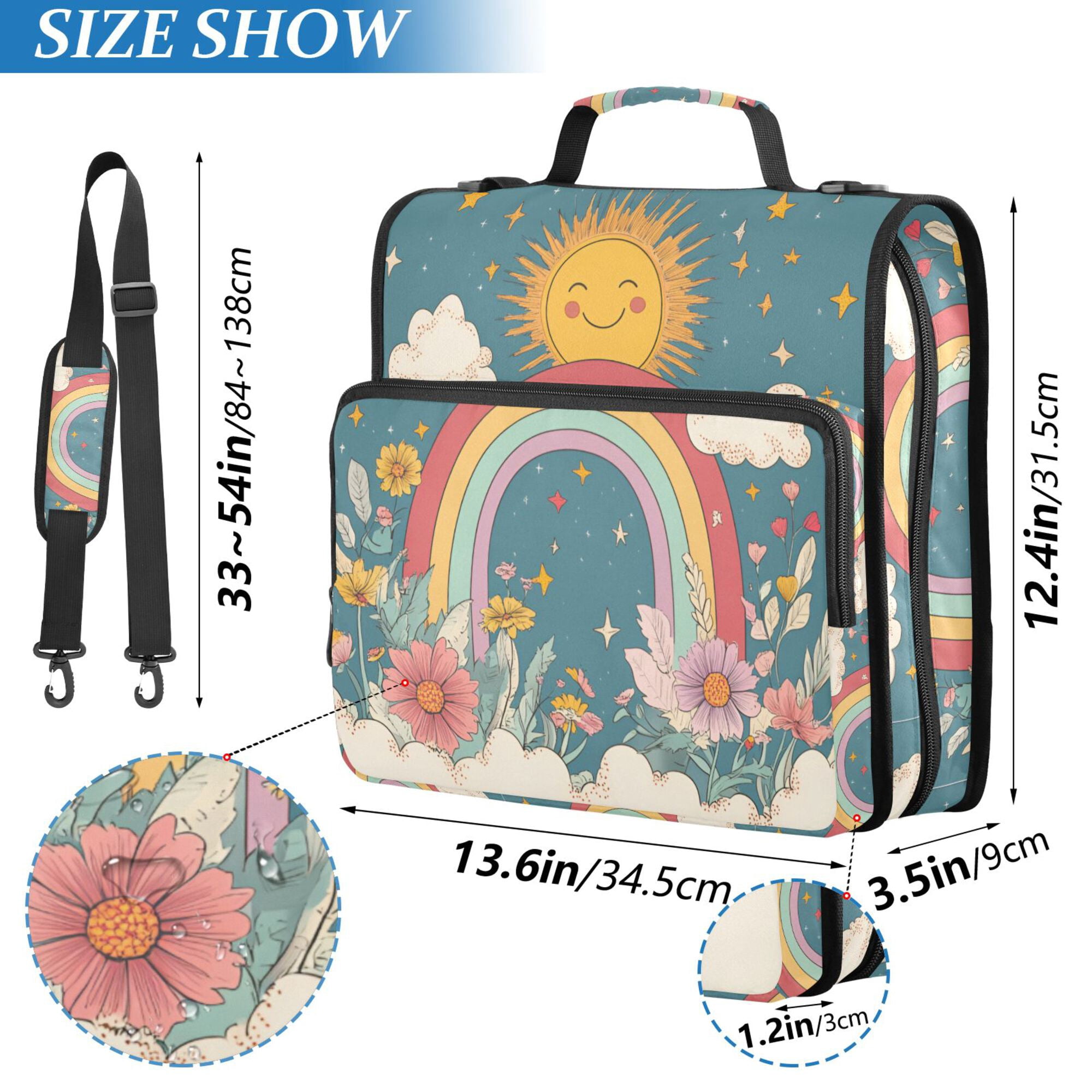 FORMRS Zipper Binder with Shoulder Strap 2-inch Ring 500 Sheet Capacity File Bag, Blue Rainbow