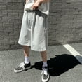 thumbnail image 4 of sunsanly Men Sport Shorts Loose Straight Wide Leg Drawstring Elastic Waist Soft Breathable Solid Color Gym Traning Jogging Sweatpants Knee Length Trousers, 4 of 7