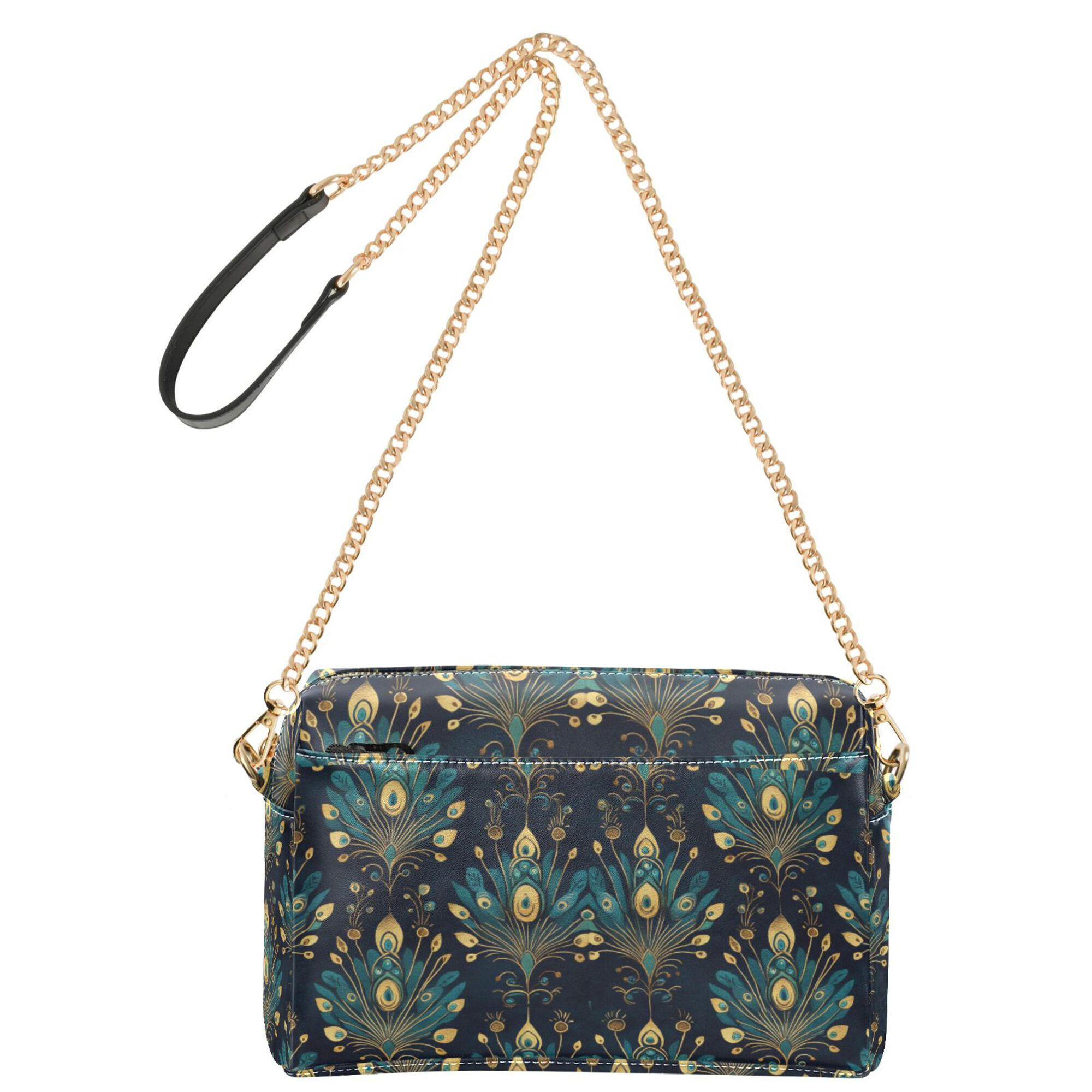 FORMRS Women Crossbody Purse with Chain Strap Vegan Leather Shoulder Handbag, Gold Peacock Pattern