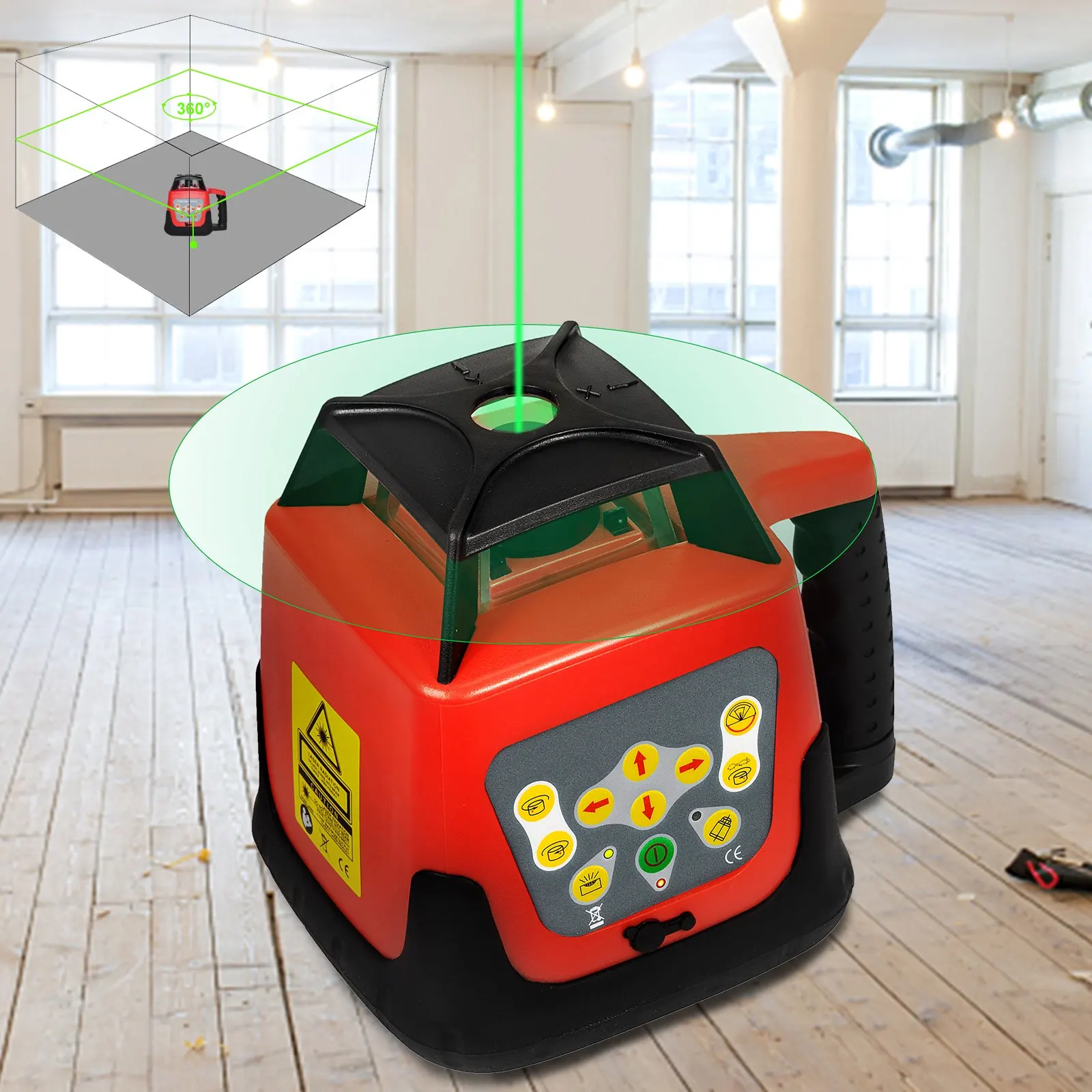 SHENGJINSH 360 Laser Level Machine Rotary Red Cross Line Laser Leveler Self-Leveling 500m Scanning Measurement Tools