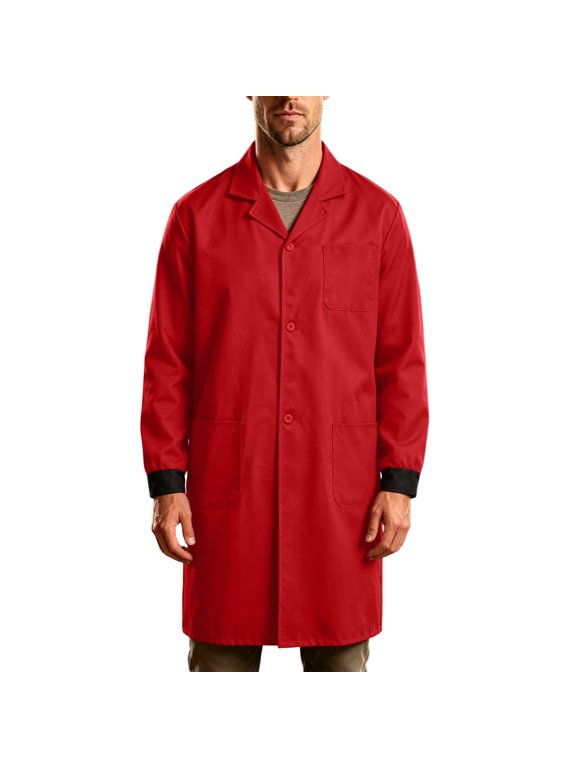 Fall Clothes, Mens Lab Coat Lightweight Warehouse Coats Long Sleeve Laboratory Coat Painter Smock Wear-Resistant Lab Coat Red L