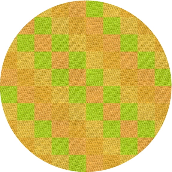 Ahgly Company Indoor Round Patterned Neon Yellow Green Area Rugs, 3' Round
