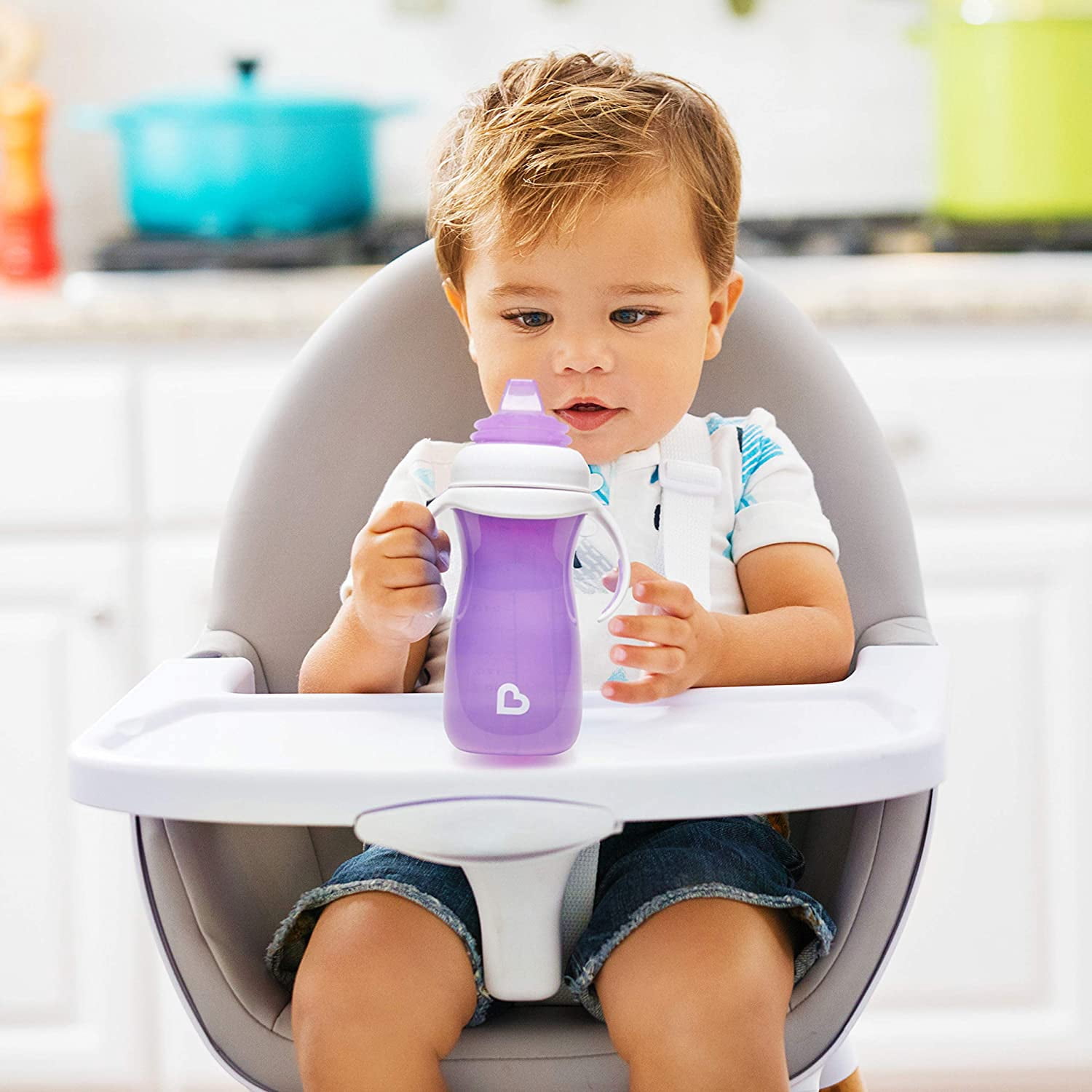 Munchkin Gentle Transition Sippy Cup with Trainer Handles, 10 oz, Purple/Pink, 2 Pack