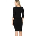 thumbnail image 5 of Womens 3/4 Quarter Sleeve Bodycon Fitted Knee Length Midi Dress, 5 of 7