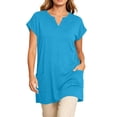 thumbnail image 2 of TGSLY Women's V Neck Tunic Tops Dressy Casual Short Sleeve Solid Color Shirts Relaxed A-Line Fit Curved Hem Blouses with Side Pockets XXXXXL, 2 of 7
