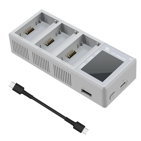 3-in-1 Fast Charging Hub for DJI Mini 5 Pro, Mini 4 Pro, Mini 3 Pro, Mini 3 Drone Batteries, Intelligent Multi-Battery Charger with LED Indicator, Grey Plastic