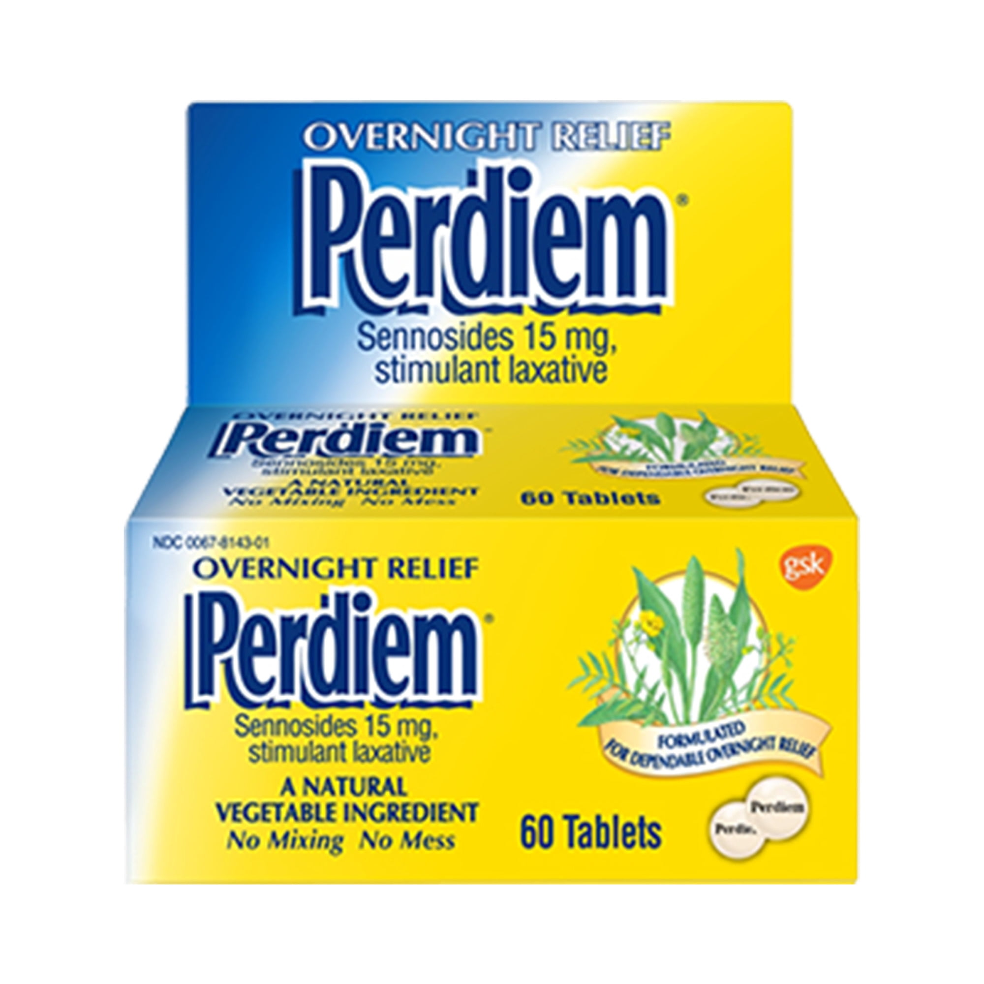 Perdiem Stimulant Laxative Tablets for Overnight Constipation Relief - 60 Count