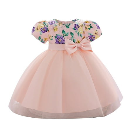 

Girls Short Sleeve Bowknot Mesh Dress Fashion Festival Christening Pageant Dress Girls Striped Shirt Midsummer Flower Baby Girl Christmas Dress Christmas Dress Kids Christmas Dress for Baby Girl