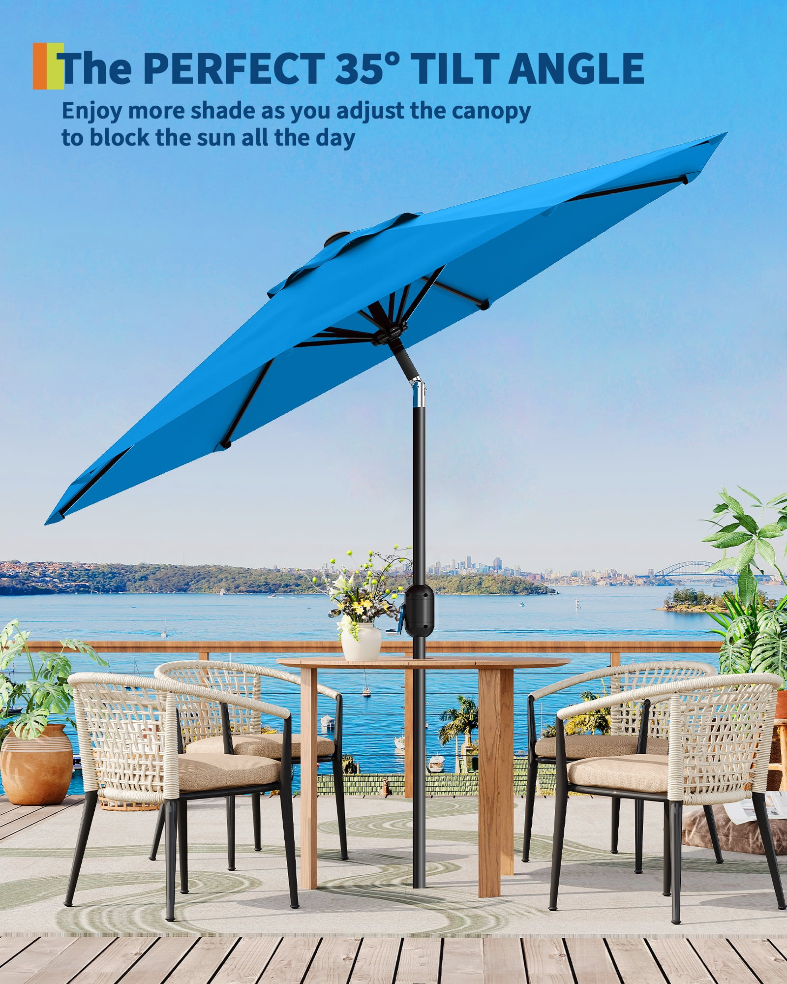 9FT Outdoor Patio Umbrella with Push Button Tilt and Crank, Market Umbrella 8 Sturdy Ribs UV Protection Waterproof Heavy-Duty Pool Umbrella for Deck, Backyard,Garden